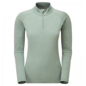 Montane Dart Zip Neck T-shirts Dames Grijs Groen | KGB550ZN