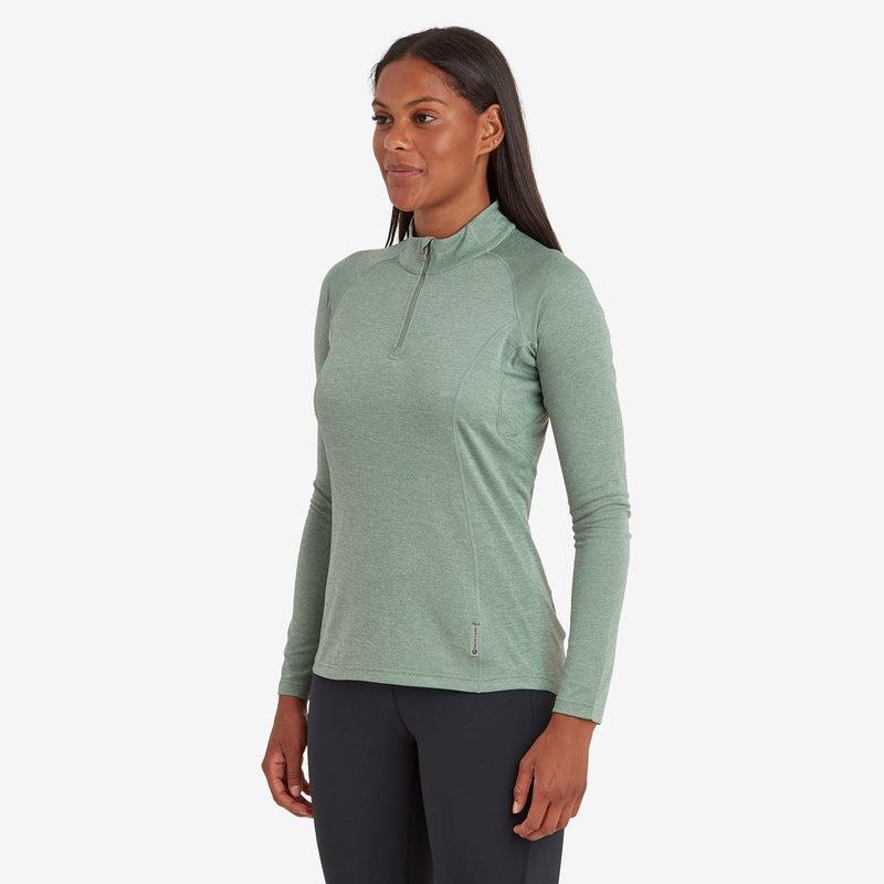 Montane Dart Zip Neck T-shirts Dames Grijs Groen | KGB550ZN